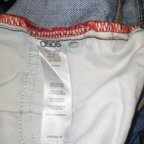 ASOS Distressed Denim Blue Jeans Sz 34 - Picture 9 of 13